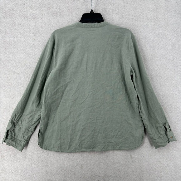 Zara Top Womens LG Linen Viscose Slouchy Sage Green Button Down Crop Blouse - Picture 2 of 15